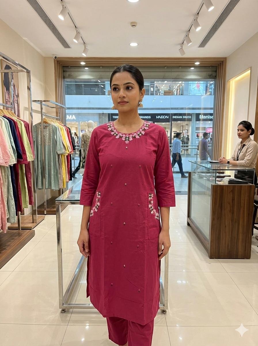 Pure Dhabu Mulmul Cotton Designer Kurti Pant Set 